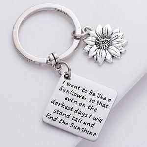 Silver Stainless Steel Inspirational Quote Sunflower Key Ring Holder Gift
